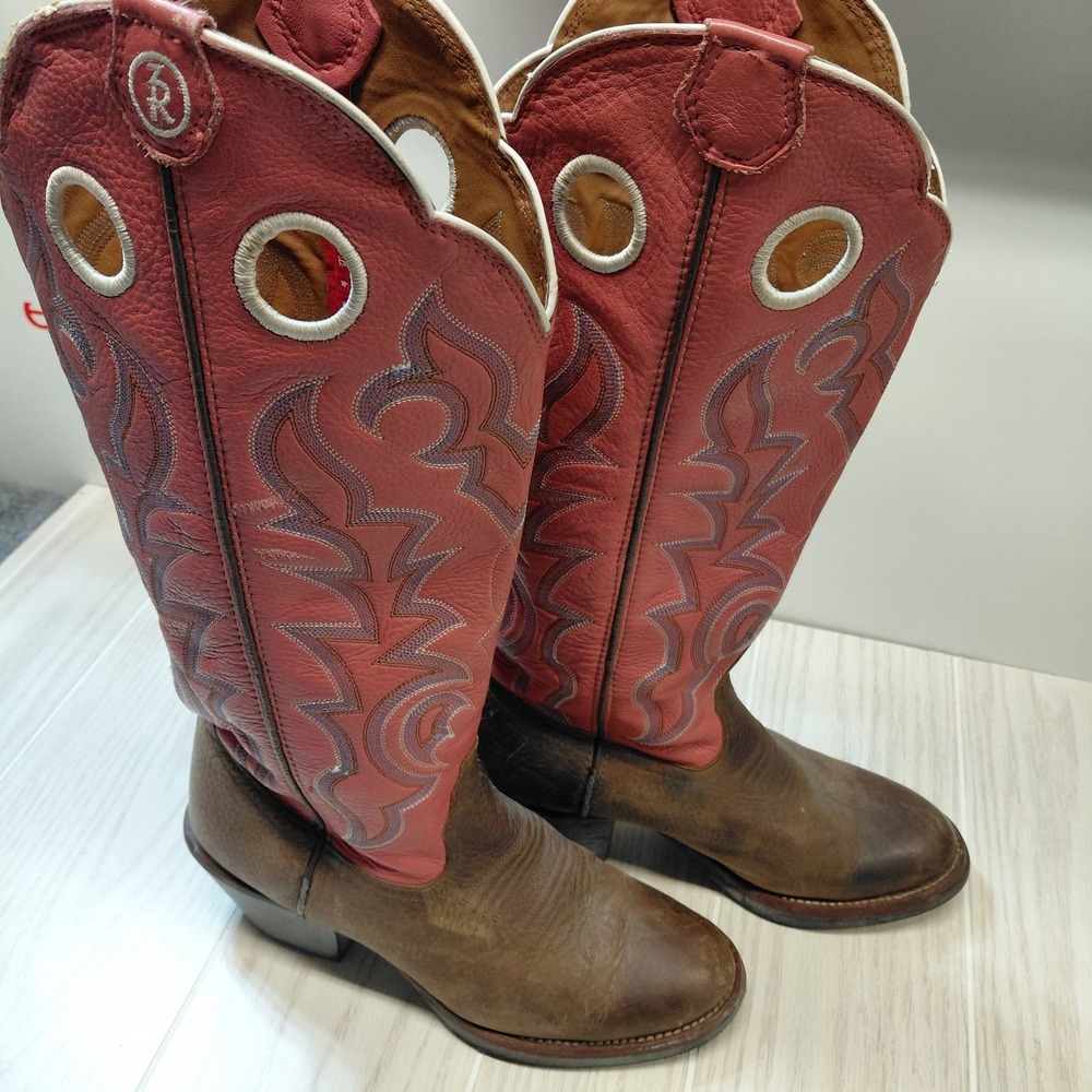 Tony Lama Tall Shaft Buckaroo Western Leather Pink Brown‎ Cowboy Boot Size 8.5 B